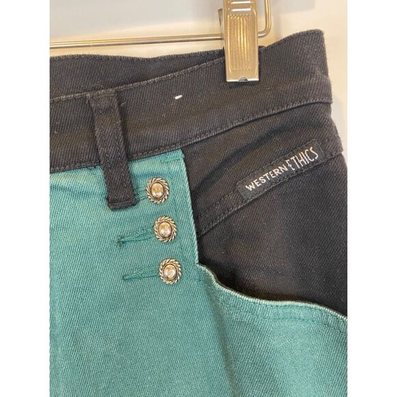 VTG 90s Western Ethics Size 11 Green Black Colorblock Two Tone High Waisted Jean - Picture 4 of 8